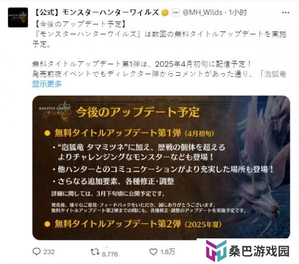 卡普空《怪物猎人：荒野》后续免费更新计划公布！